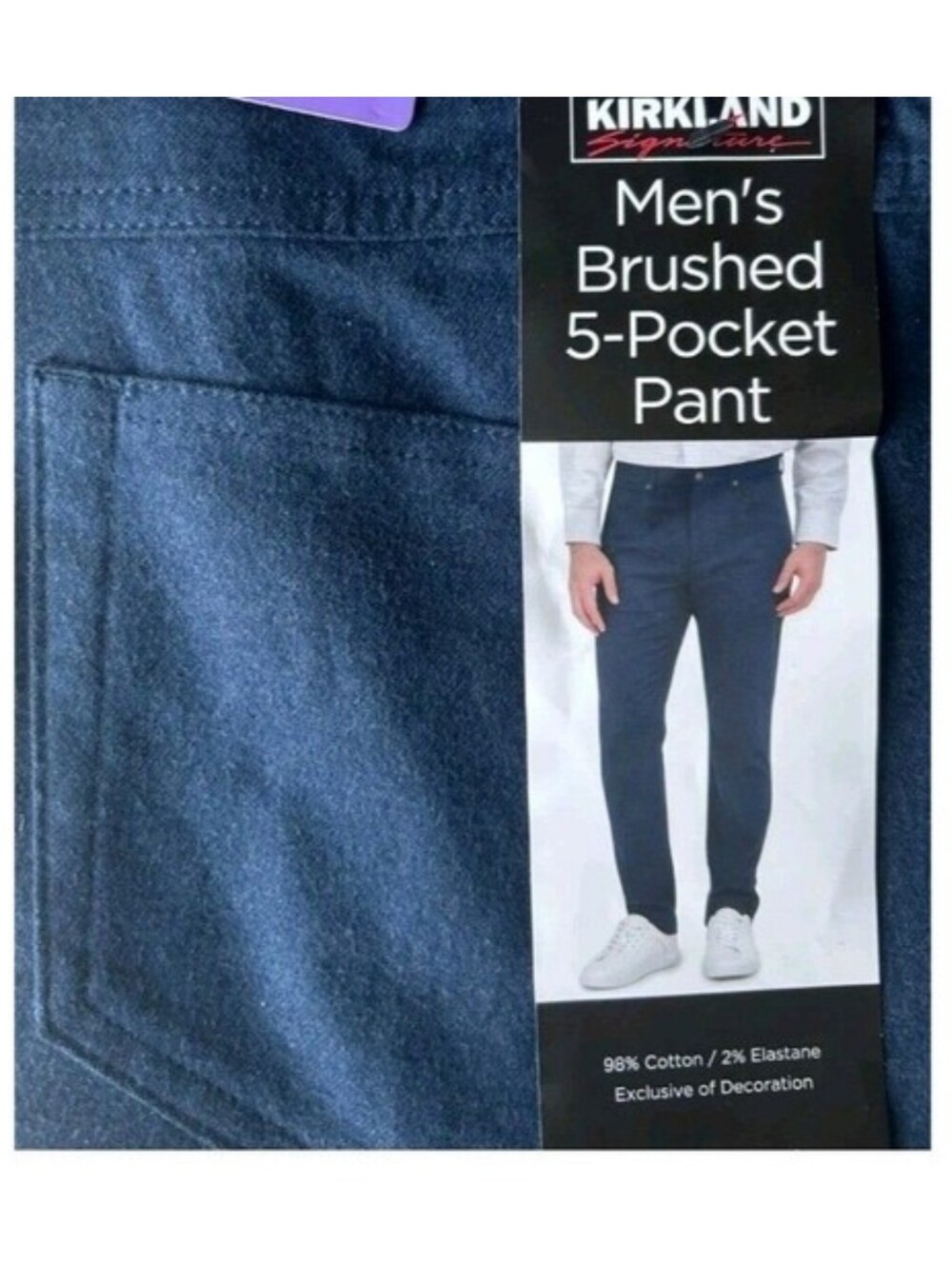 Kirkland Signature Brushed Men's 5-Pocket Pant Cotton Blue Size 36X30